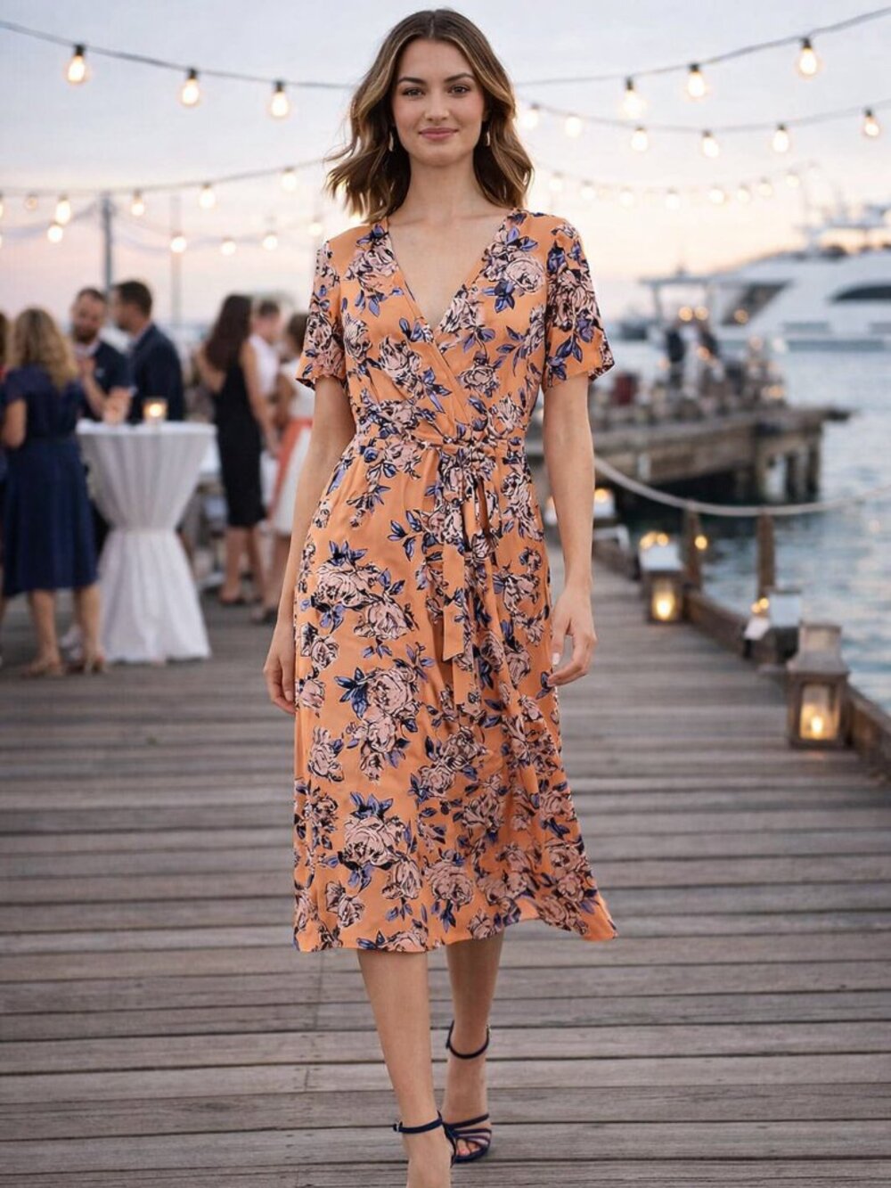 Floral‎ Lined High Slit Short Sleeve Belted Pocket Resort Tropical Dress Women S